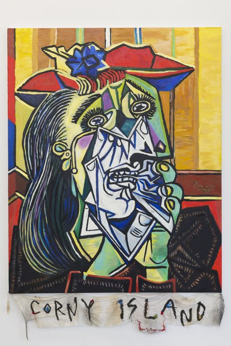 Cody Choi
Episteme Sabotage – Corny Island, 2014
Öl auf Leinwand, Stoff, Garn 
129,5 × 195,6 cm
Courtesy PKM Gallery
Foto: Katja Illner