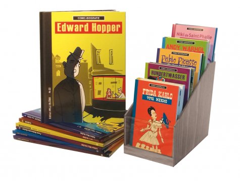 Willi Blöss Verlag
Reihe: Comic-Biografie. Lebenswerk des Zeichners und Autors Willi Blöss. Aktuell 42 Titel mit Porträts zu Künstlerinnen und Künstlern. Wird fortgesetzt. Alle als Pocket Books (32 Seiten, DIN A 6, je 3 Euro). Einige als Hardcover-Großformate. Seit 20 Jahren garantiert der Willi Blöss Verlag (Familienbetrieb mit Ehefrau Beatriz López-Caparrós) die Lieferbarkeit der Titel über die website www.kuenstler-biografien.de.