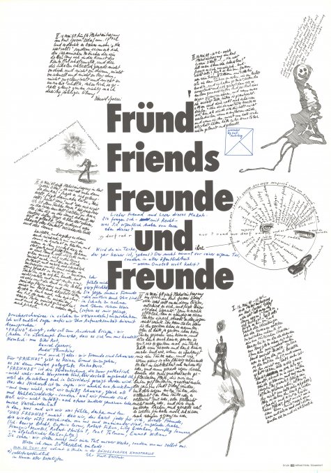 Freunde-Friends-d’Fründ
Karl Gerstner, Diter Rot, Daniel Spoerri, André Thomkins und ihre Freunde und Freundesfreunde
26.6. – 27.7.1969