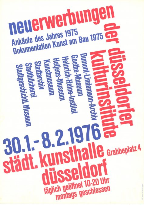 Neuerwerbungen der Düsseldorfer Kunstinstitutionen
30.1. – 8.2.1976