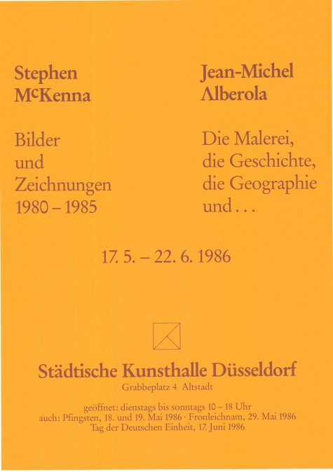 Bilder und Zeichnungen 1980-1985
Stephen McKenna
17.5. – 22.6.1986