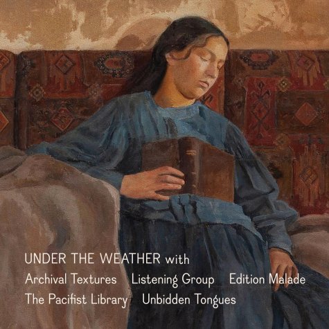 Under the Weather
Under the Weather ist eine Referenzbibliothek in Düsseldorf, die sich der Forschung zu und Ausstellung von Kunst- und KünstlerInnenpublikationen widtmet. Für Between Books führt sie fünf Initiativen zusammen: Archival Textures, Listening Group, Edition Malade, Pacifist Library und Unbidden Tongues.